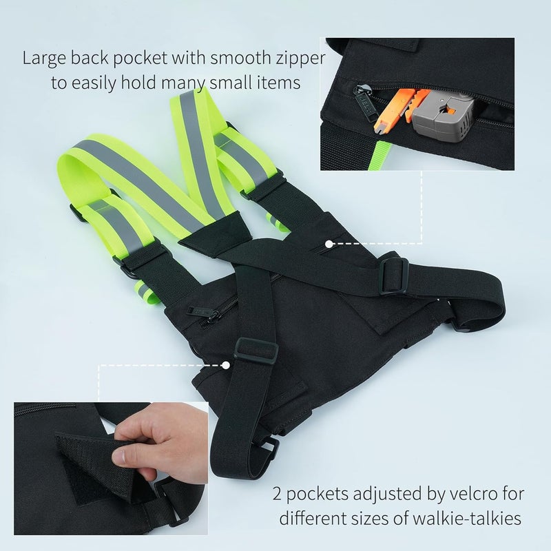 KUNN Radio Harness with Reflective Straps, Micro Rig Harness Chest Pack Tactical Vest Radio Holster Bag - Image 5